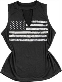 img 4 attached to Women'S Sleeveless V-Neck Tank Top With American Flag Print And Hollow Out Detail
