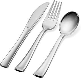 img 3 attached to 🍴 300-Piece Plastic Silverware Set - Disposable Cutlery - Bulk Silverware for Parties - 100 Forks, 100 Spoons, 100 Knives - Heavy Duty Silver Plastic Flatware