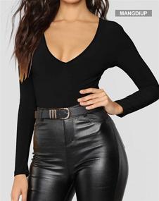 img 3 attached to Women'S V Neck Short Sleeve/Long Sleeve Tops Basic Bodysuit Jumpsuit By MANGDIUP