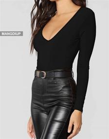 img 2 attached to Women'S V Neck Short Sleeve/Long Sleeve Tops Basic Bodysuit Jumpsuit By MANGDIUP