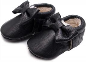 img 1 attached to Fur-Lined Baby Leather Moccasins With Rubber Sole For Cozy Winter Feet