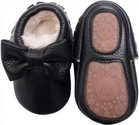 img 4 attached to Fur-Lined Baby Leather Moccasins With Rubber Sole For Cozy Winter Feet