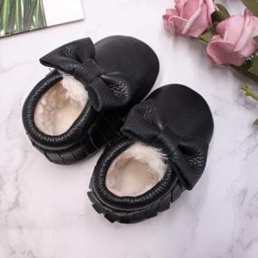 img 2 attached to Fur-Lined Baby Leather Moccasins With Rubber Sole For Cozy Winter Feet