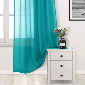 img 3 attached to DWCN Turquoise Faux Linen Sheer Curtains - Grommet Voile Window Curtain Drapes For Bedroom Living Room 52 X 90 Inches Long, Set Of 2