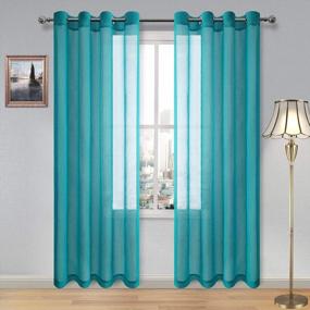 img 4 attached to DWCN Turquoise Faux Linen Sheer Curtains - Grommet Voile Window Curtain Drapes For Bedroom Living Room 52 X 90 Inches Long, Set Of 2