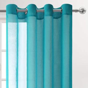 img 2 attached to DWCN Turquoise Faux Linen Sheer Curtains - Grommet Voile Window Curtain Drapes For Bedroom Living Room 52 X 90 Inches Long, Set Of 2