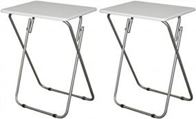 img 3 attached to Set Of 2 White Folding TV Tray Tables For Eating - 19 X 15 X 26 Inches By EHemco