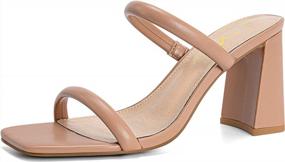 img 4 attached to Athlefit Women'S Open Toe Two-Strap Heeled Sandals With Block Chunky Heels - Slip-On Shoes For A Chic Look