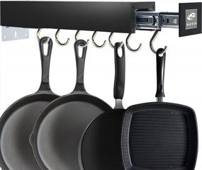 img 4 attached to Black 7 Hook Sliding Pantry Organization And Storage Adjustable Pot Racks Pan Utility Organizer Pull Out Kitchen Cabinet
