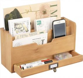 img 4 attached to MyGift 3 Slot Rustic Wood Desk File Organizer With Pull-Out Drawer - Perfect For Office Mail & Document Storage!