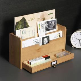 img 1 attached to MyGift 3 Slot Rustic Wood Desk File Organizer With Pull-Out Drawer - Perfect For Office Mail & Document Storage!