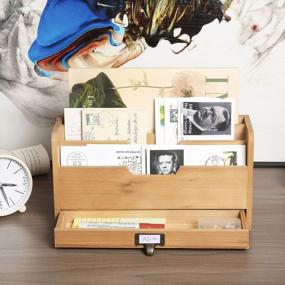 img 2 attached to MyGift 3 Slot Rustic Wood Desk File Organizer With Pull-Out Drawer - Perfect For Office Mail & Document Storage!