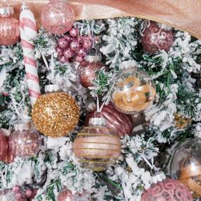 img 1 attached to Сверкающие рождественские украшения из розового золота - небьющийся набор из 12 штук для украшения рождественской елки и праздничных вечеринок