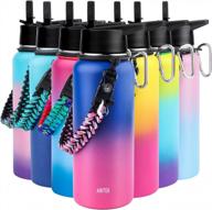 🚰 amiter leakproof water bottle: wide mouth straw lid & handle lid, 22oz-128oz sizes, vacuum insulated stainless steel flask – bpa free travel mug jug logo