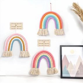 img 1 attached to Boho Macrame Rainbow Wall Hanging Decor For Girls Room, Small Tapestry For Nursery And Kids, Woven Decorative Wall Art With Tassel, Soft Cotton Rope Backdrop, Chic Newborn And Birthday Gift