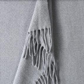 img 4 attached to Herringbone Gray Summer Throw Blanket | Lightweight Soft Boho Decorative Blanket With Fringe For Bed Sofa Couch Outdoor 55'' X 75''