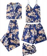 silk satin pajama set for women - 5 piece cami pj sleepwear with button down loungewear logo