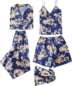 img 4 attached to Silk Satin Pajama Set For Women - 5 Piece Cami PJ Sleepwear With Button Down Loungewear