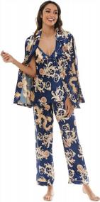 img 1 attached to Silk Satin Pajama Set For Women - 5 Piece Cami PJ Sleepwear With Button Down Loungewear