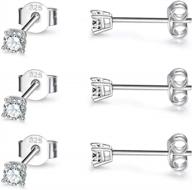 set of 3 sterling silver stud earrings for women, men, and girls - 3mm ball, cz, and pearl studs - small tragus or cartilage earrings collection logo