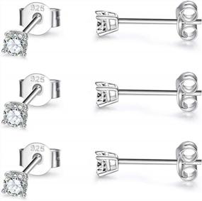img 4 attached to Set Of 3 Sterling Silver Stud Earrings For Women, Men, And Girls - 3Mm Ball, CZ, And Pearl Studs - Small Tragus Or Cartilage Earrings Collection