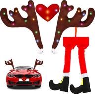 🦌 2-piece car reindeer antler kit with led lights & hanging santa claus legs – christmas auto accessories for festive car decorations логотип