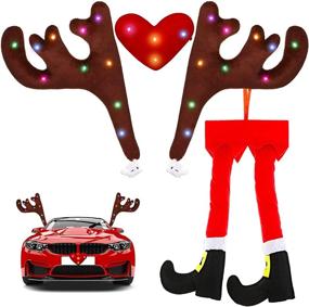 img 4 attached to 🦌 2-Piece Car Reindeer Antler Kit with LED Lights & Hanging Santa Claus Legs – Christmas Auto Accessories for Festive Car Decorations