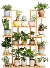 img 4 attached to Indoor Outdoor Flower Pot Rack: 9-Tier Bamboo Shelf Display Holder For 17 Potted Plants, Perfect For Patio, Garden, Balcony, Or Living Room Décor