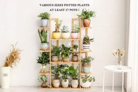 img 2 attached to Indoor Outdoor Flower Pot Rack: 9-Tier Bamboo Shelf Display Holder For 17 Potted Plants, Perfect For Patio, Garden, Balcony, Or Living Room Décor