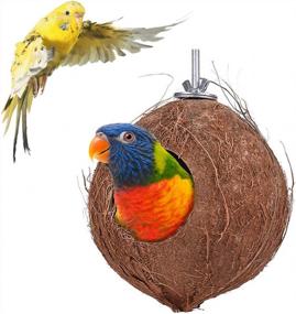 img 3 attached to Parakeet Budgie Cockatiel Finch Sparrows Breeding Nesting Bird Aviary Cage Box Natural Coconut Shell Anti-Pecking Bite 5.1" Diameter