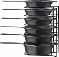 mudeela heavy duty pan organizer rack - 6 tiers for cast iron skillets, griddles and shallow pots, durable steel construction with no assembly required, ideal for kitchen cabinet storage логотип