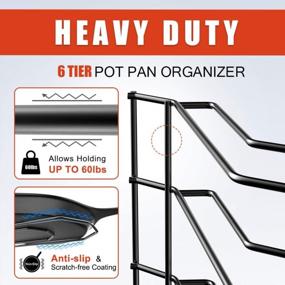 img 1 attached to MUDEELA Heavy Duty Pan Organizer Rack - 6 Tiers For Cast Iron Skillets, Griddles And Shallow Pots, Durable Steel Construction With No Assembly Required, Ideal For Kitchen Cabinet Storage