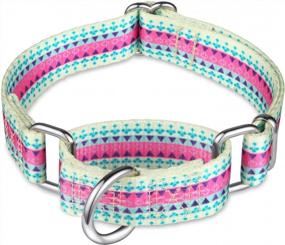 img 4 attached to Dazzber Fashion Print And Unique Geometric Pattern Martingale Dog Collar, Silky Soft Safety Training Collars For Small To Large Dogs (Medium, 1 Inch Wide, Candy Purple)