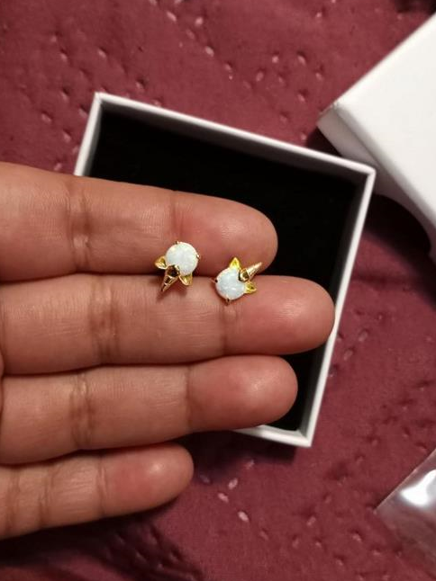 img 1 attached to Hypoallergenic Fire Opal Unicorn Stud Earrings for Girls - ARSKRO S925 Sterling 🦄 Silver with Gold Plating, Mini Tiny Cute Earring Jewelry Gifts for Kids and Women review by Sanny Hoffman