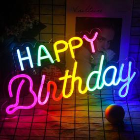 img 4 attached to Colorful LED Neon Happy Birthday Signs For Perfect Party Decoration - USB Reusable Wall Light For Anniversary, Bar, And Home Use