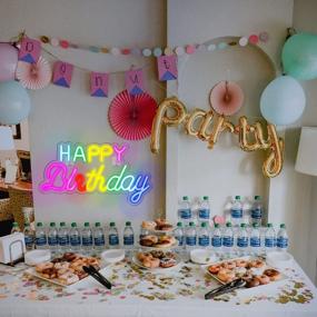 img 1 attached to Colorful LED Neon Happy Birthday Signs For Perfect Party Decoration - USB Reusable Wall Light For Anniversary, Bar, And Home Use