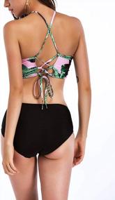 img 2 attached to Stylish Macolily Juniors Bikini Set With High Neck Bandeau Top, Cross Tie Back, And Mid-Waist Bottom For Trendy Beach Look