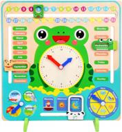 🕒 ghims montessori wooden toys kids learning clock: multi-functional frog teaching clock for ages 3-14 - calendar, weather, season, time, week telling - preschool educational & fun logo