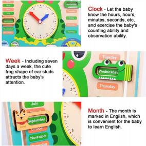 img 1 attached to 🕒 Ghims Montessori Wooden Toys Kids Learning Clock: Multi-Functional Frog Teaching Clock for Ages 3-14 - Calendar, Weather, Season, Time, Week Telling - Preschool Educational & Fun