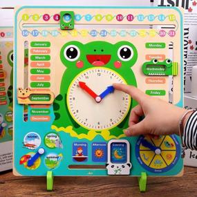 img 3 attached to 🕒 Ghims Montessori Wooden Toys Kids Learning Clock: Multi-Functional Frog Teaching Clock for Ages 3-14 - Calendar, Weather, Season, Time, Week Telling - Preschool Educational & Fun