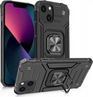 ultra-slim skycase protective case with ring kickstand for iphone 13 5g 6.1’’ - dual layer cover compatible with magnetic car mounts in black for the iphone 13 (2021) logo
