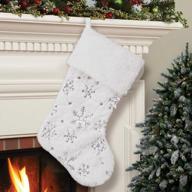 white faux fur christmas stocking with snowflake sequins - perfect xmas mantle hanging ornament! logo