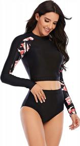 img 2 attached to UPF 50+ Women'S Long Sleeve Rash Guard Swim Shirt And Wetsuit Two Piece Swimsuit Set By Runtlly