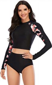img 1 attached to UPF 50+ Women'S Long Sleeve Rash Guard Swim Shirt And Wetsuit Two Piece Swimsuit Set By Runtlly