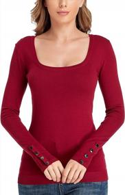 img 4 attached to PEIQI Women'S Long Sleeve Scoop Neck Button Studded Knit Sweater - Casual Solid Pullover