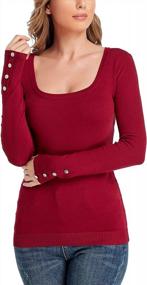 img 3 attached to PEIQI Women'S Long Sleeve Scoop Neck Button Studded Knit Sweater - Casual Solid Pullover