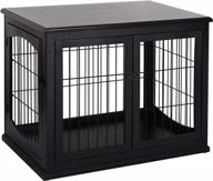 pawhut small dog crate end table with lockable door - puppy kennel furniture indoor decorative black logo