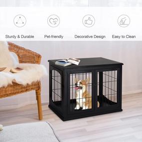 img 1 attached to PawHut Small Dog Crate End Table With Lockable Door - Puppy Kennel Furniture Indoor Decorative Black