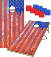 flag series portable cornhole bean bag toss game set with waterproof regulation size boards & 8 bean bags - iisport solid wood cornhole set for family outdoor backyard games logo