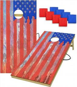 img 4 attached to Flag Series Portable Cornhole Bean Bag Toss Game Set With Waterproof Regulation Size Boards & 8 Bean Bags - IiSPORT Solid Wood Cornhole Set For Family Outdoor Backyard Games